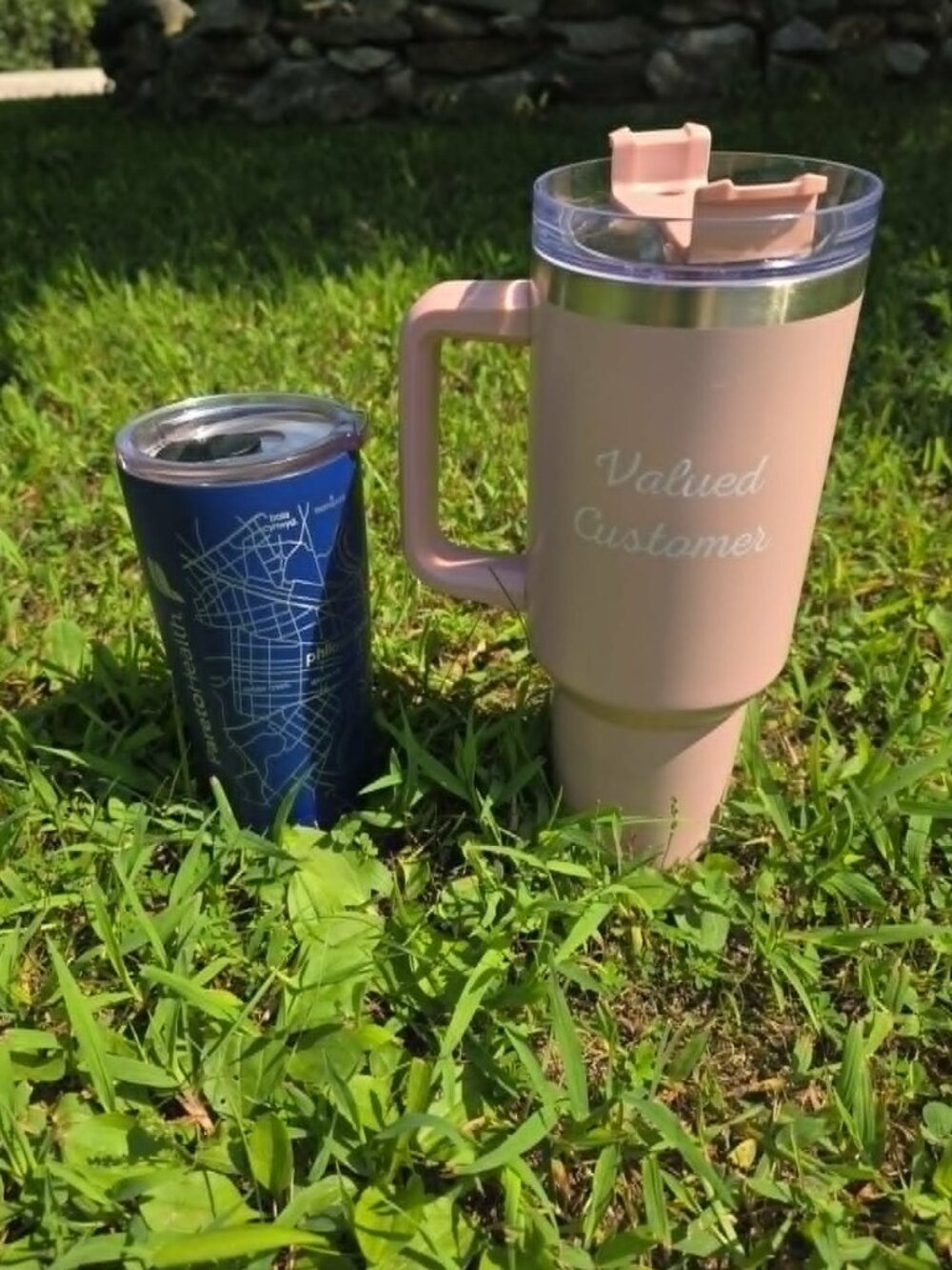 Set of 2 Insulated Tumblers โ โValued Customerโ & Well Told Design